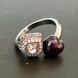 Elegant Silver and Purple Heart Ring